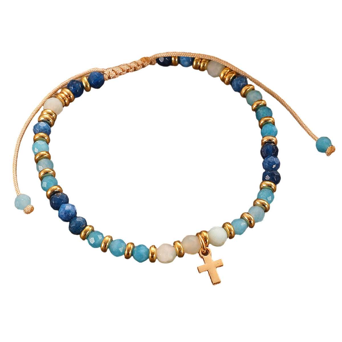 Wholesale Bohemian colored gemstone beaded cross bracelet braided pull-out hand jewelry